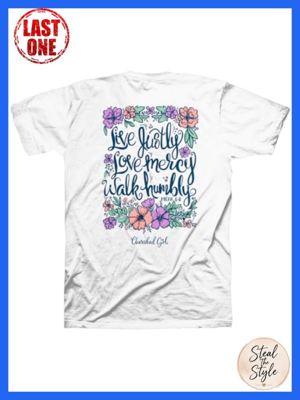 Christian Crewneck Short Sleeve T-Shirt Cotton Floral Back Graphic